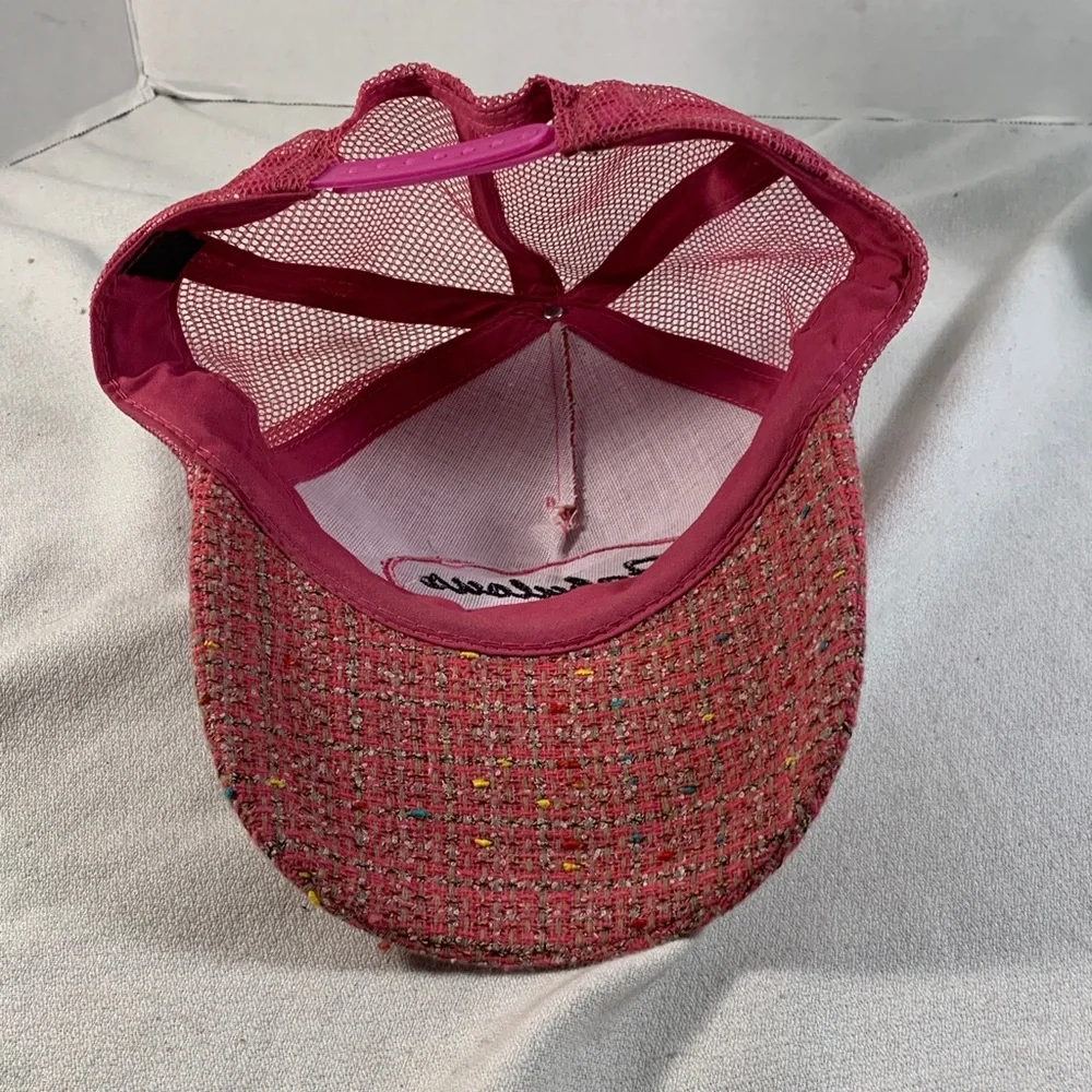 Women's Pink Tweed Trucker Hat with 'Fabulous' Logo